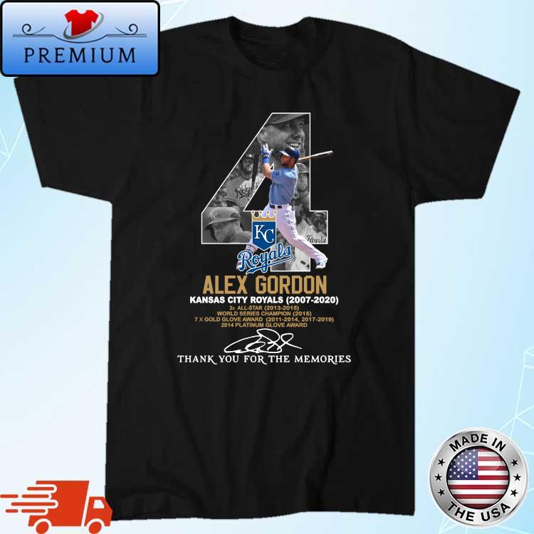 Kansas city Royals 4 Alex Gordon thank you for the memories signature shirt,Sweater,  Hoodie, And Long Sleeved, Ladies, Tank Top