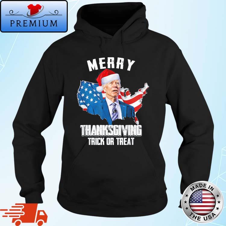 Santa Joe Biden Merry Thanksgiving trick or treat American flag Christmas sweater Hoodie