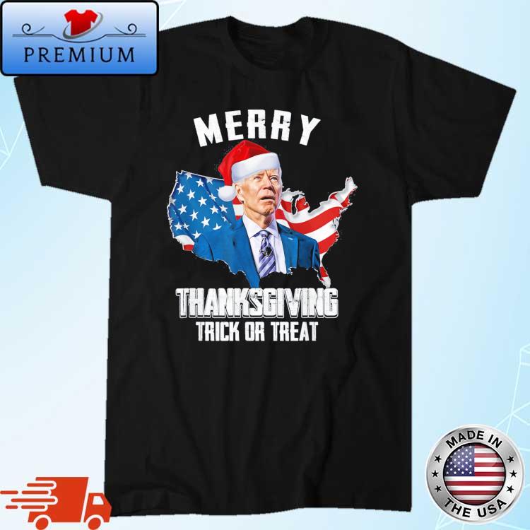 Santa Joe Biden Merry Thanksgiving trick or treat American flag Christmas sweater