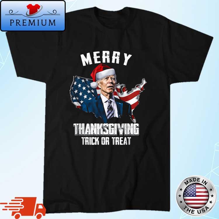 Santa Joe Biden Merry Thanksgiving USA Flag Anti Biden Shirt