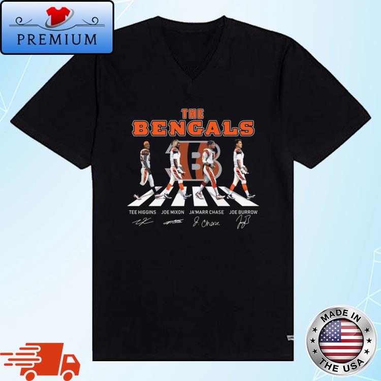 The Bengals Tee Higgins Joe Mixon Ja'marr Chase Joe Burrow Abbey Road  signatures shirt,Sweater, Hoodie, And Long Sleeved, Ladies, Tank Top