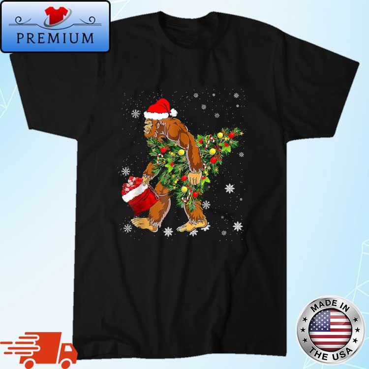 Bigfoot Carrying Christmas Tree Sasquatch Believer Pajama Sweater