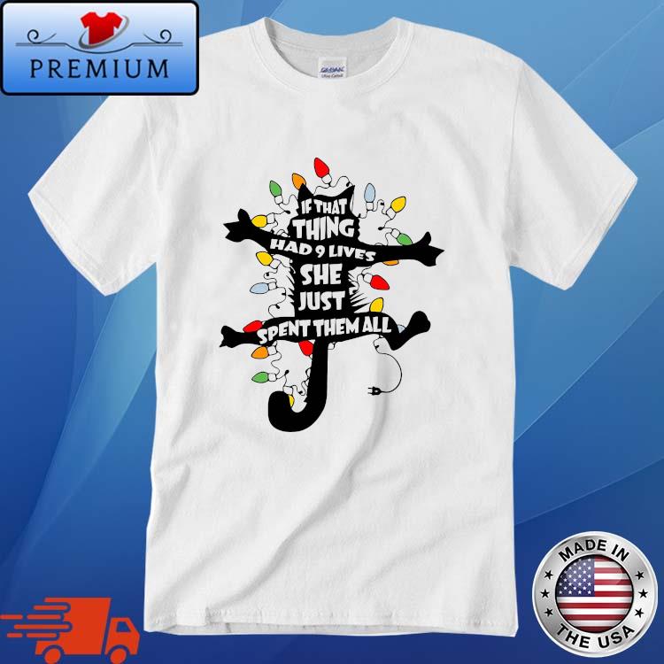 Black Cat Lights If That Thing Had 9 Lives She Just Spent Them All Christmas Sweater