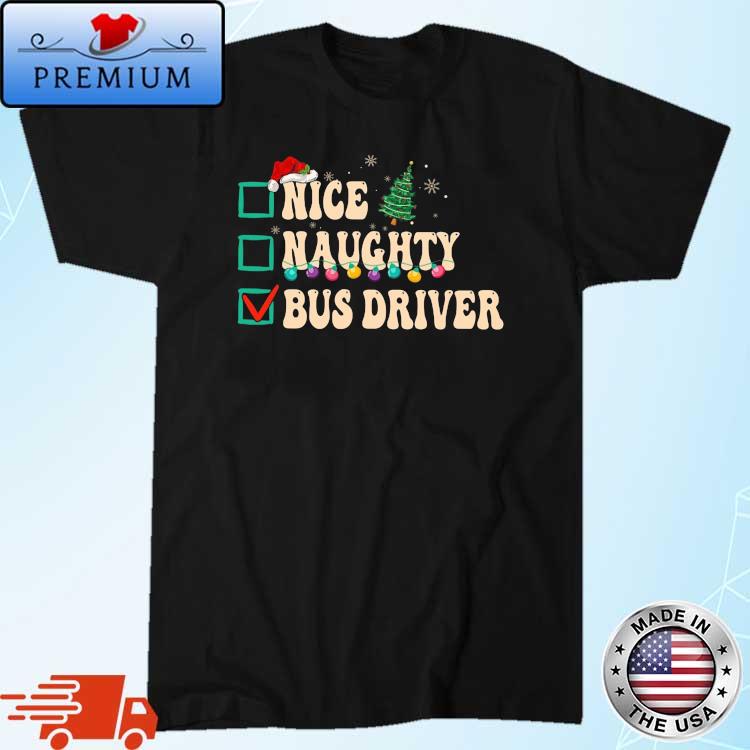 Hat Santa Nice Naughty Bus Driver Christmas Lights Sweater