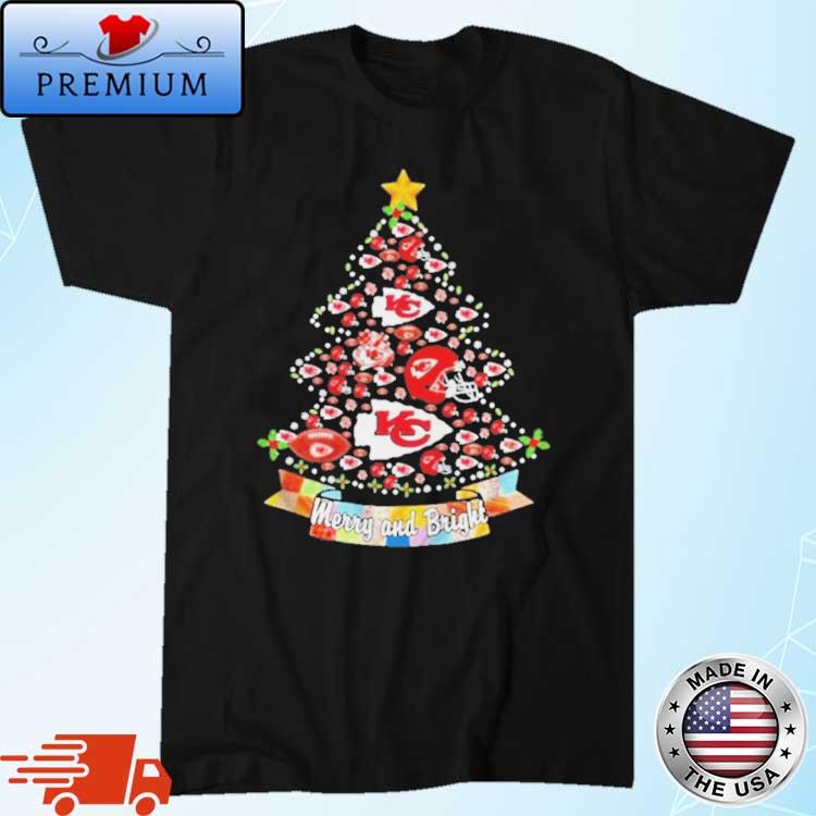 Kansas City Chiefs Helmet Tree Merry and Bright Christmas shirt