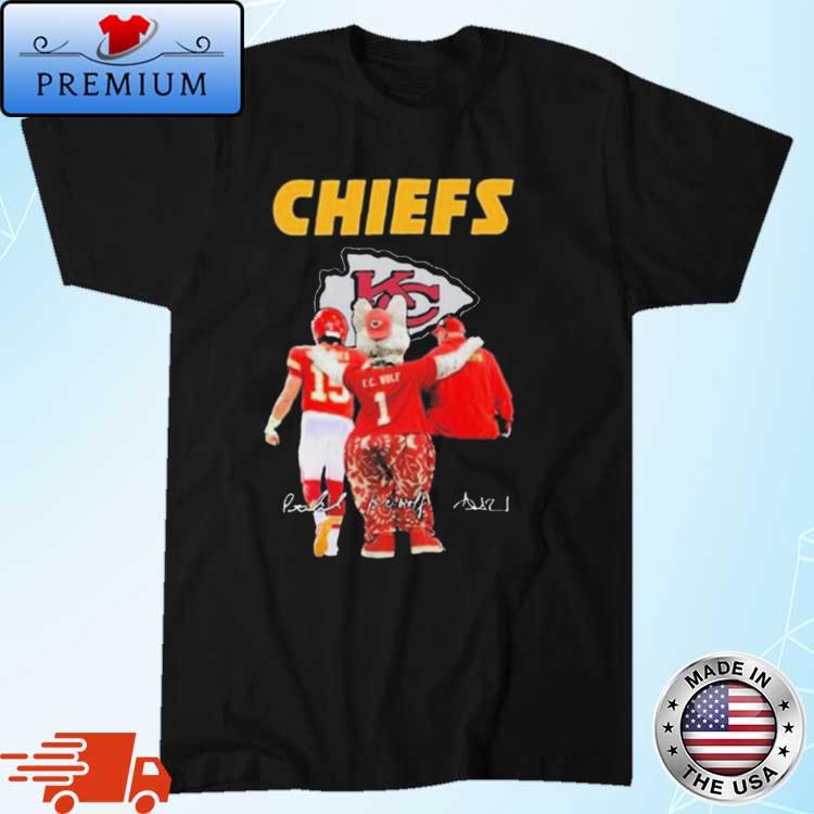 The Chiefs Kc Wolf Patrick Mahomes II And Andy Reid Signatures Shirt -  Limotees