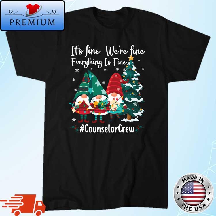 Three Gnomes Tree Lights it's Fine We're Fine Everything Is Fine Counselor Crew Christmas Sweater