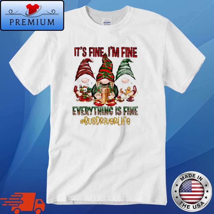 Three Santa Gnomes Leopard Plaid It's Fine I'm Fine Everything Is Fine Bus Driver Life Christmas Sweater