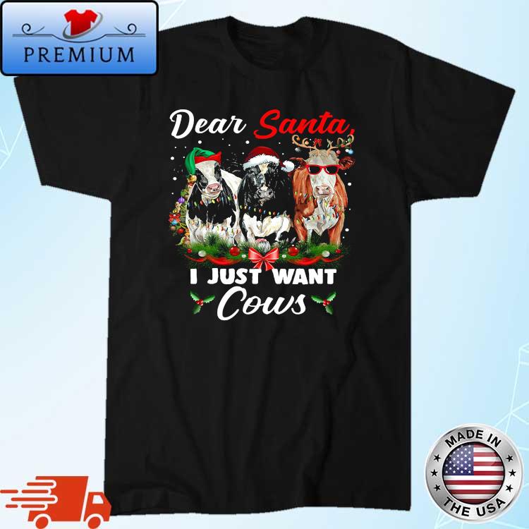 Dear Santa I Just Want Cows Hat Santa Christmas Sweater