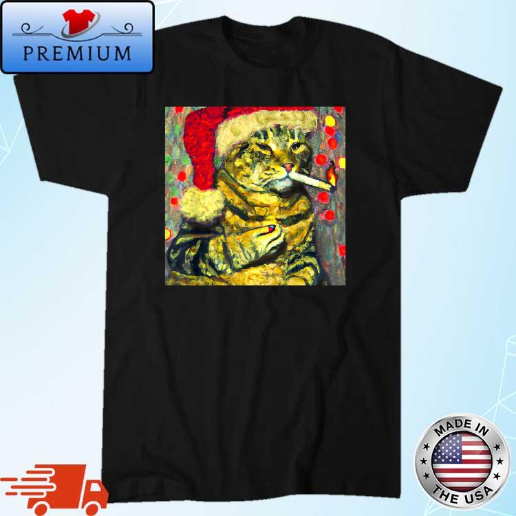 Fire It Up Santa Hat Wearing Christmas Cat Shirt