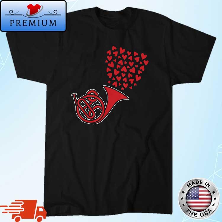 French Horn Heart Valentines Day Cool Marching Band Musician Shirt