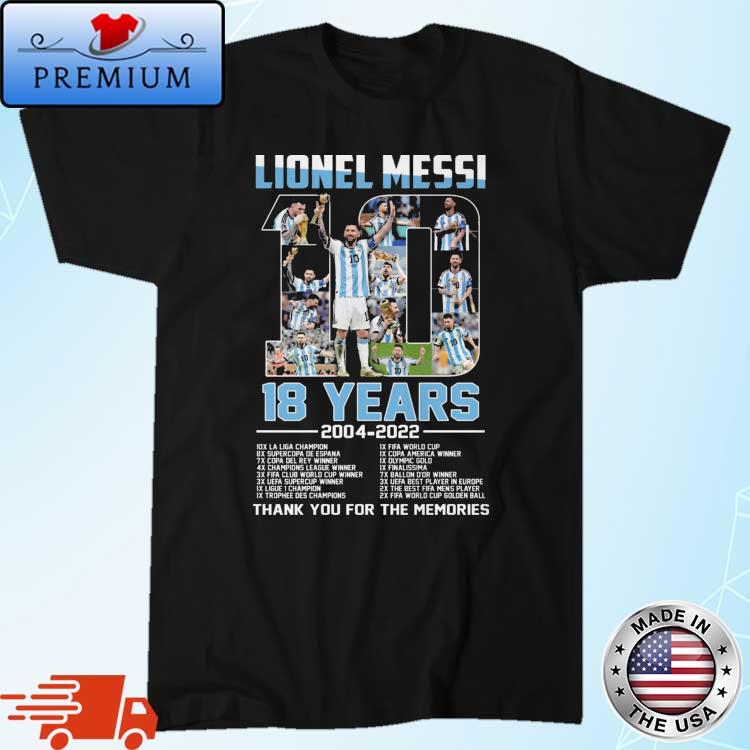 Lionel Messi 18 Years 2004-2022 Thank You For The Memories Signature shirt