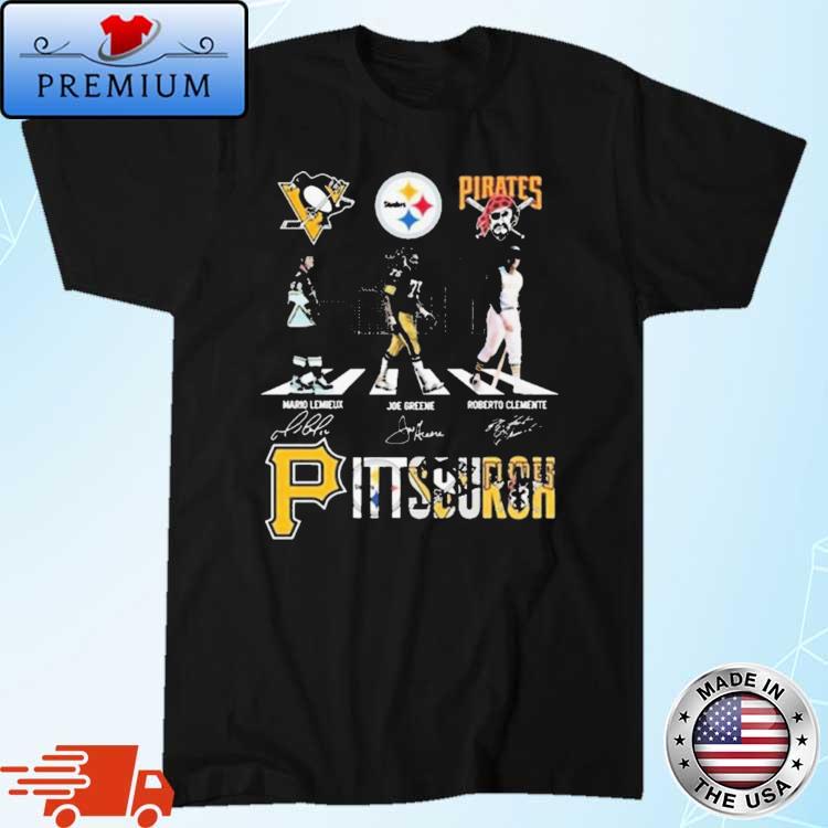 Pittsburgh Mario Lemieux Joe Greene Roberto Clemente signatures shirt