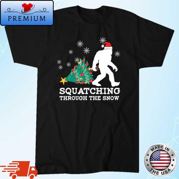 Santa Bigfoot Merry Squatching Through The Snow Christmas Tree Lights 2022 Sweater