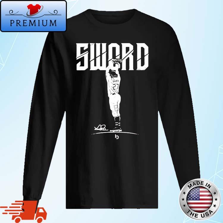 Trevor Bauer sword signature t-shirt, hoodie, sweater, long sleeve