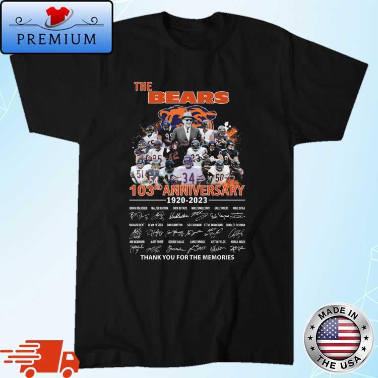 Chicago Bears 103rd anniversary 1920-2023 thanks for the memories  signatures shirt, hoodie, sweater, long sleeve and tank top