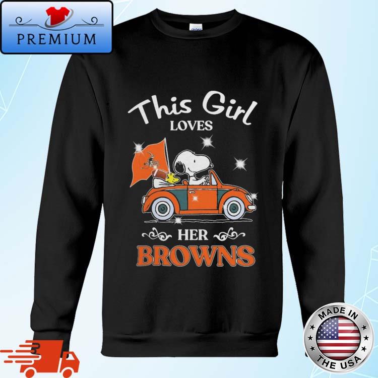 Peanuts Snoopy And Woodstock This Girl Loves Her Cleveland Browns 2023 shirt,  hoodie, sweater, long sleeve and tank top