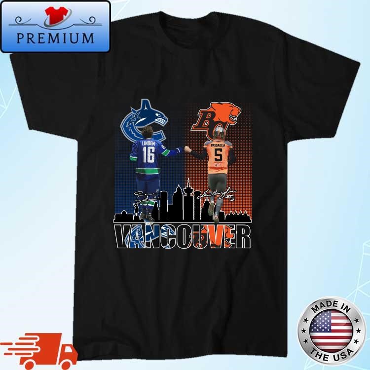 Vancouver BC Lions Passaglia And Vancouver Canucks Linden Signatures Shirt