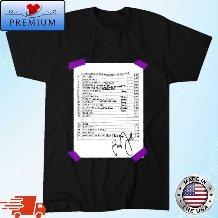 Official billy Joel November 10, 2023 Minnesota SetList Shirt