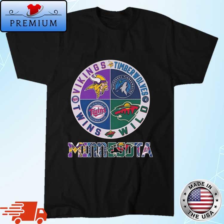 Official minnesota Sports City Vikings Timberwolves Twins Wild Logo 2024 Shirt