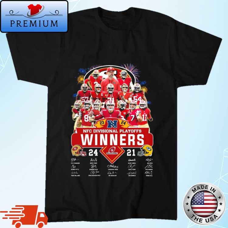 Official 2023 – 2024 NFC Division Playoffs Winner San Francisco 49ers 24 – 21 Green Bay Packers Signatures Shirt