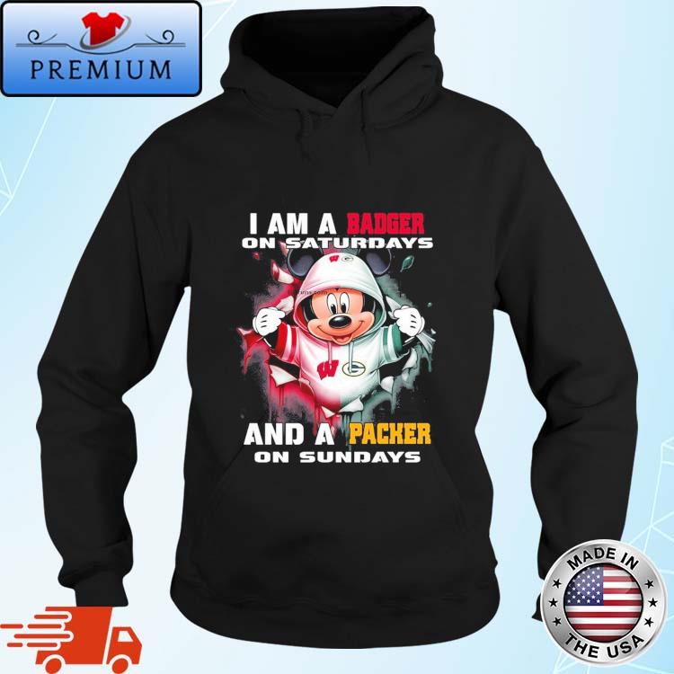 Official mickey Mouse Blood Inside I Am A Wisconsin Badger On Saturdays And A Green Bay Packers On Sundays 2024 Shirt Hoodie