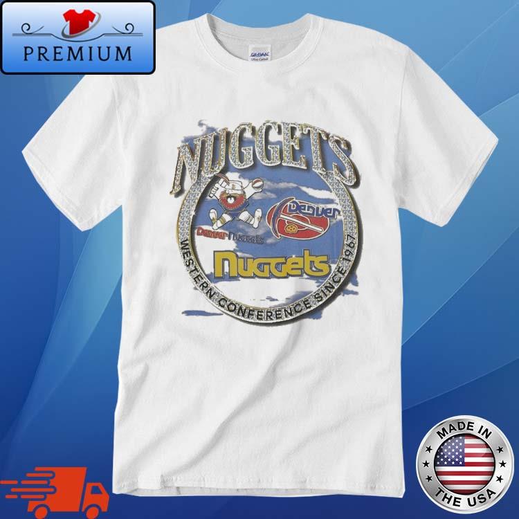 Official mitchell & Ness Tan Denver Nuggets Hardwood Classics Vintage Soul Crown Jewels Shirt