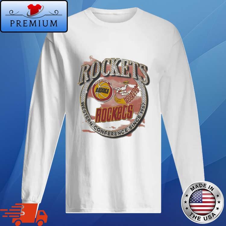 Official mitchell & Ness Tan Houston Rockets Hardwood Classics Vintage Soul Crown Jewels Shirt Long Sleve