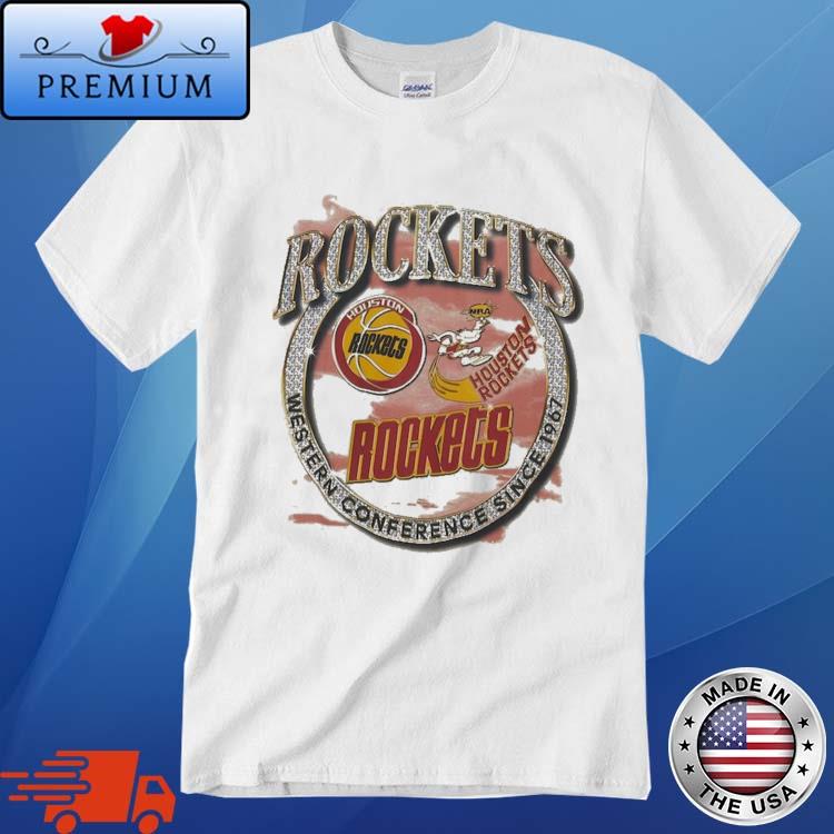 Official mitchell & Ness Tan Houston Rockets Hardwood Classics Vintage Soul Crown Jewels Shirt