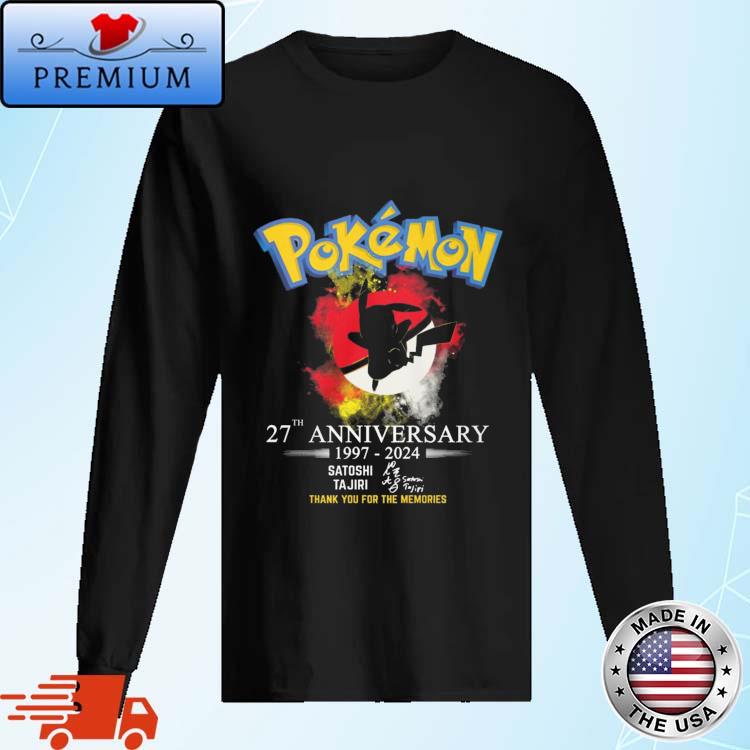 Official pokemon 27th Anniversary 1997-2024 Satoshi Tajiri Thank You For The Memories Signature Shirt Long Sleve