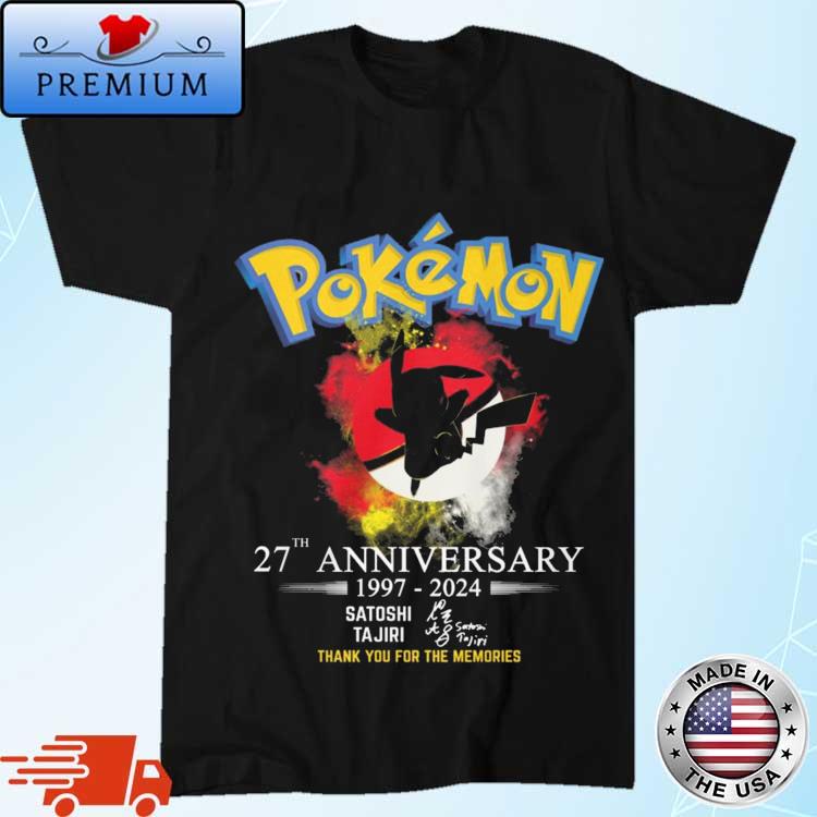 Official pokemon 27th Anniversary 1997-2024 Satoshi Tajiri Thank You For The Memories Signature Shirt