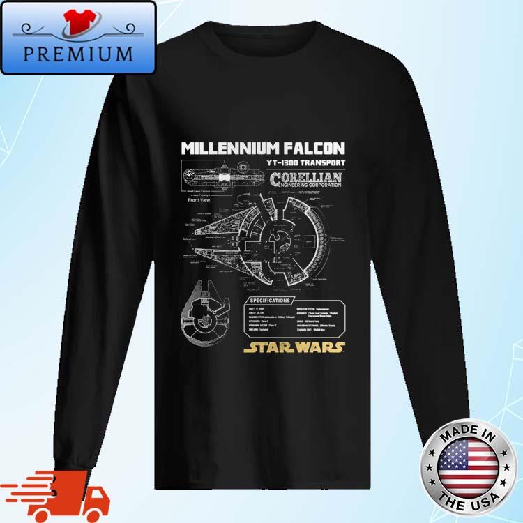 Official star Wars Millennium Falcon Yt-1300 Transport Corellian Engineering Corporation Shirt Long Sleve