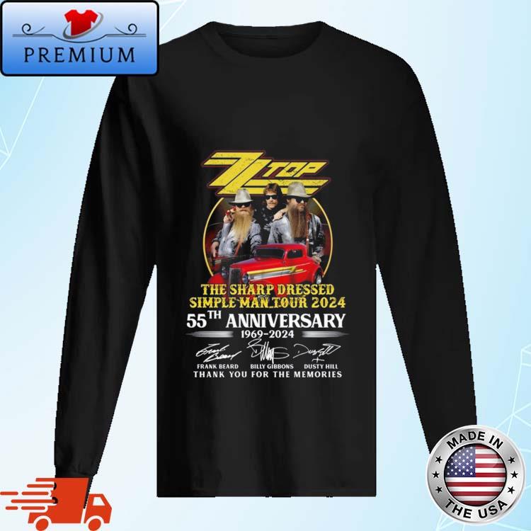 ZZ Top Sharp Dressed Simple Man Tour 2024 55th Anniversary 1969-2024 Thank  You For The Memories Signatures Shirt,Sweater, Hoodie, And Long Sleeved,  Ladies, Tank Top