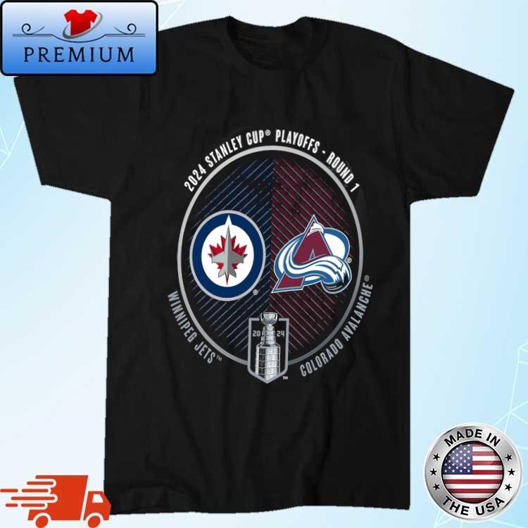 Official Winnipeg Jets vs. Colorado Avalanche Inglasco 2024 Stanley Cup Playoffs First Round Dueling Matchup Shirt