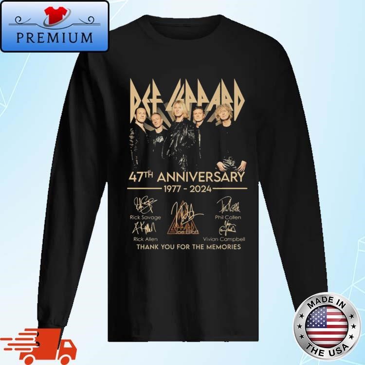 Official Def Leppard 47th Anniversary 1977-2024 Thank You For The Memories Signatures Long Sleeve