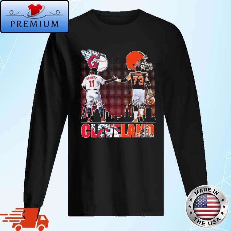 Official Joe Thomas Jose Ramirez Cleveland Guardians Cleveland Browns Signatures Long Sleeve