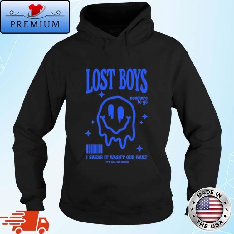 Official Lost Boys Nowhere To Go I Swear It Wasn't Our Fault It's All Know Barcode Hoodie