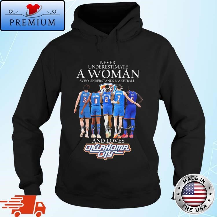 Official Oklahoma City Thunder Never Underestimate A Woman Who Understands Basketball Signatures Hoodie