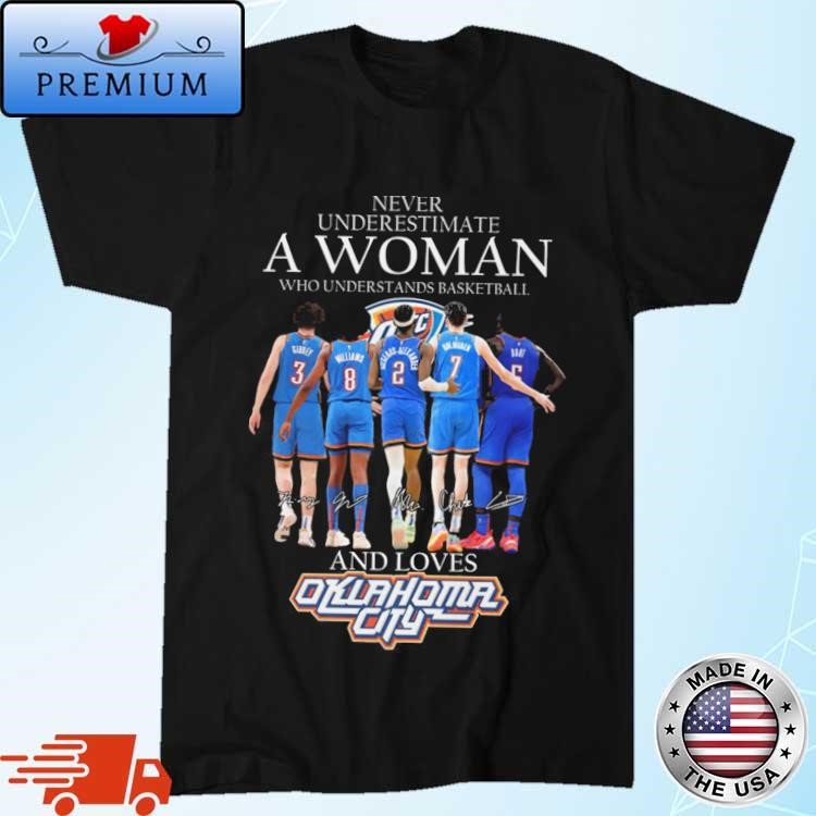 Official Oklahoma City Thunder Never Underestimate A Woman Who Understands Basketball Signatures Shirt