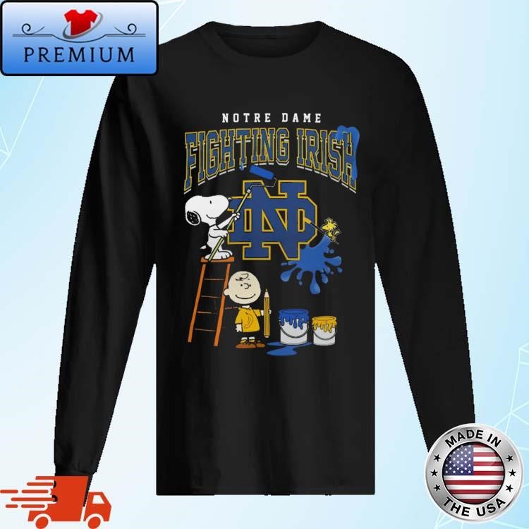 Official The Peanuts Charlie Snoopy And Woodstock Wall Paint Notre Dame Fighting Irish Hoodie Long Sleeve