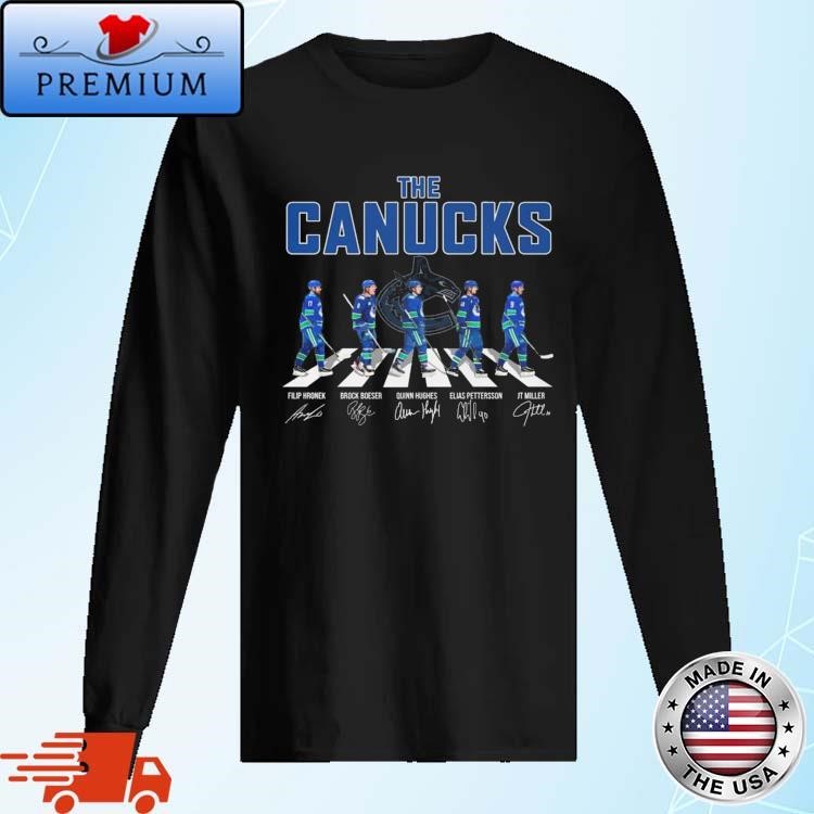 Official Vancouver Canucks Abbey Road Hockey Legends Hronek Boeser Hughes Petterson Miller Signatures Long Sleeve