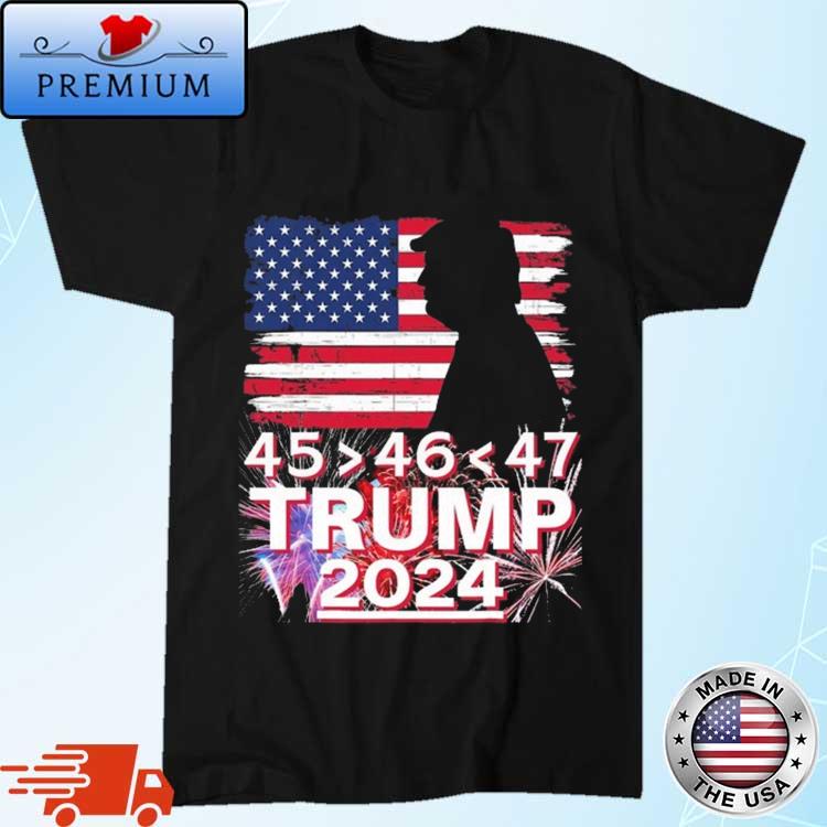 Official 45 46 47 Trump 2024 Vintage American Flag Fireworks Shirt