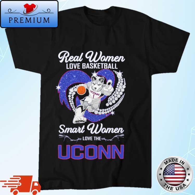 Official Real Women Love Basketball Smart Women Love Uconn Huskies Mascot Diamond Heart 2024 Shirt