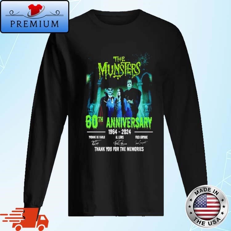 Official The Munsters 60th Anniversary 1964-2024 Thank You For The Memories Signatures Long Sleeve