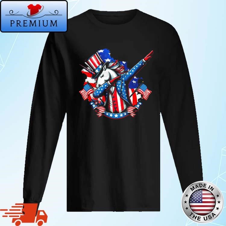 Original Dabbing Unicorn 4th of July American Flag Patriotic USA Flag Long Sleeve