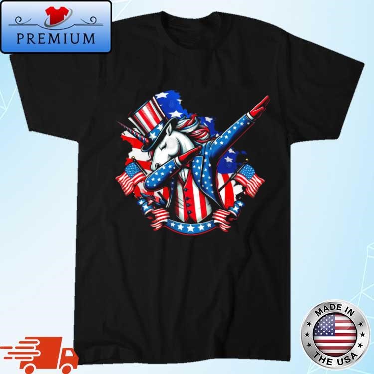 Original Dabbing Unicorn 4th of July American Flag Patriotic USA Flag T-shirt