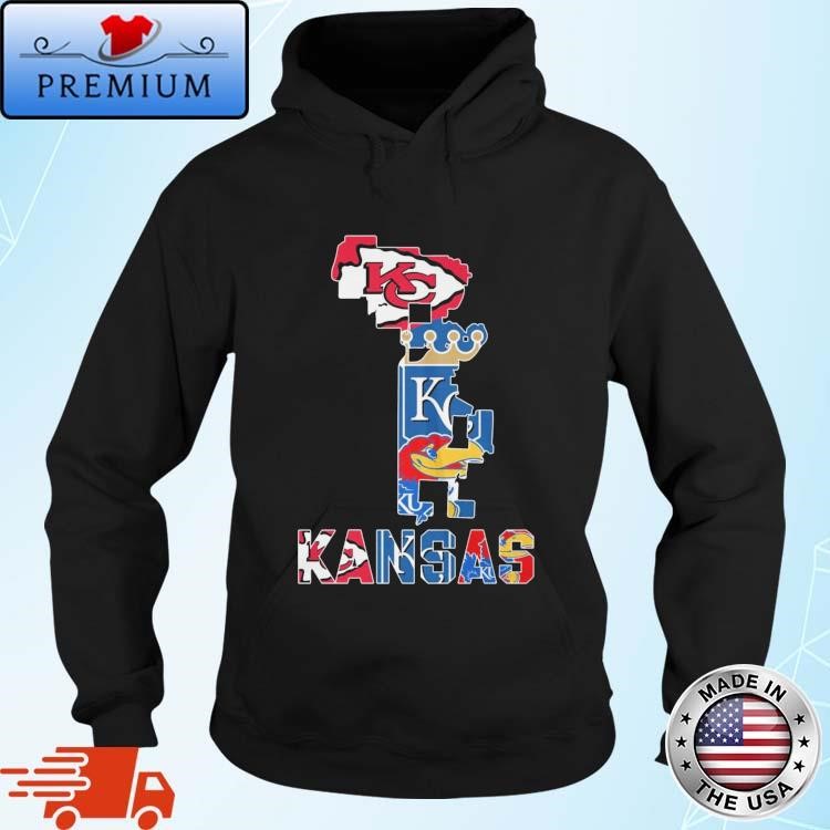 Official Kansas City Chiefs Royals Jayhawks Sports Teams Map 2024 Hoodie