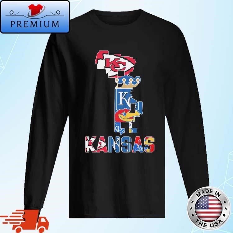 Official Kansas City Chiefs Royals Jayhawks Sports Teams Map 2024 Long Sleeve
