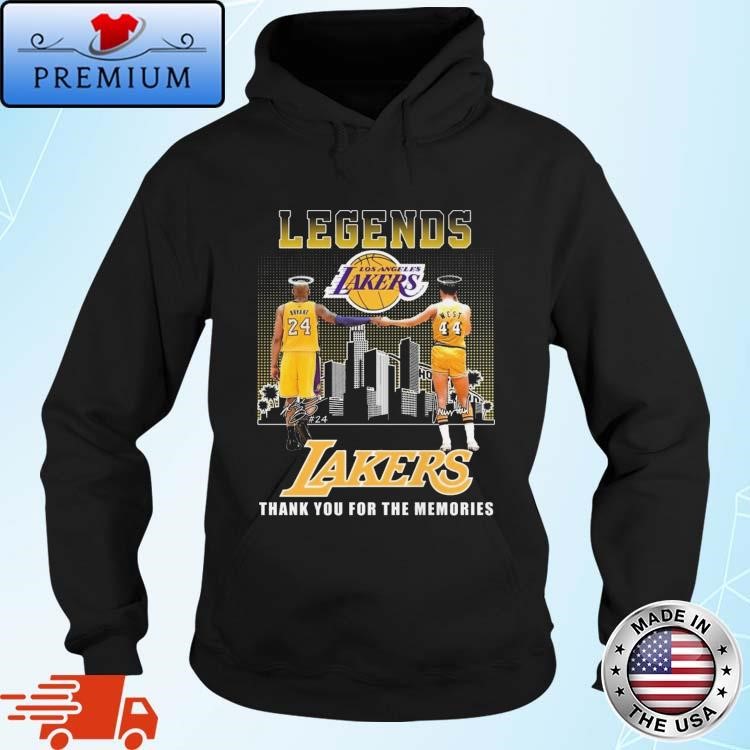 Official Los Angeles Lakers Jerry West Kobe Bryant Rest In Peace Thank You For The Memories Signatures 2024 Hoodie