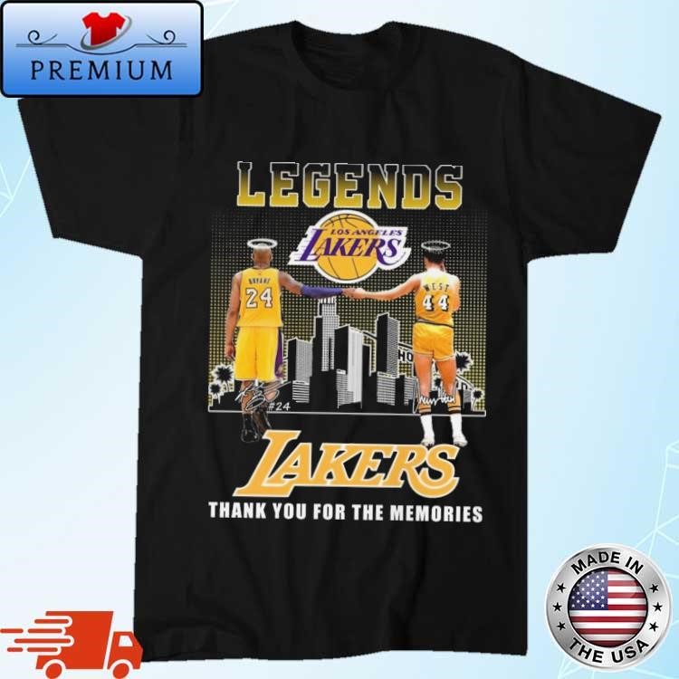 Official Los Angeles Lakers Jerry West Kobe Bryant Rest In Peace Thank You For The Memories Signatures 2024 Shirt